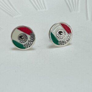 Mexico Flag Earrings S925 Sterling Silver Stud Earrings Handmade